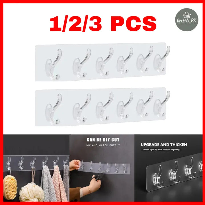Multipurpose 6 Hooks Self Adhesive Wall Stickers Hanger