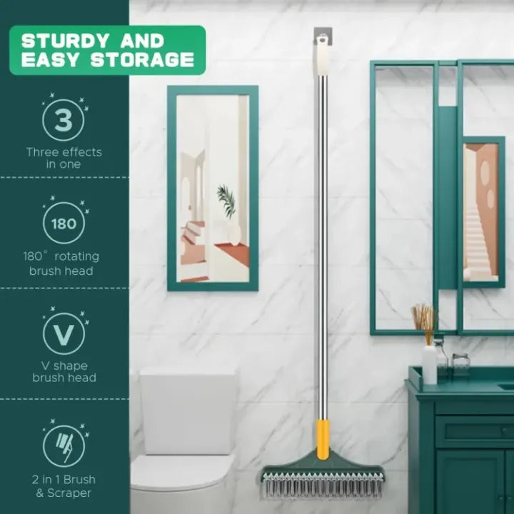 3 in 1 Cleaning Brush with Wiper | Double Sided Scrubber Brush with Long Handle