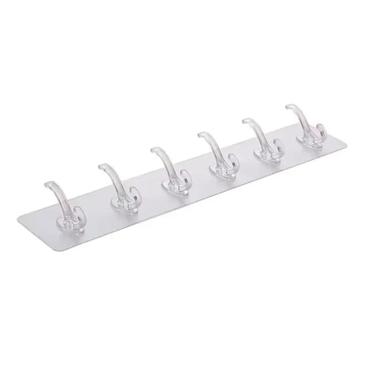 6 Row Multipurpose Hooks Nail-free Transparent Holder Strong Self Adhesive Wall Hook