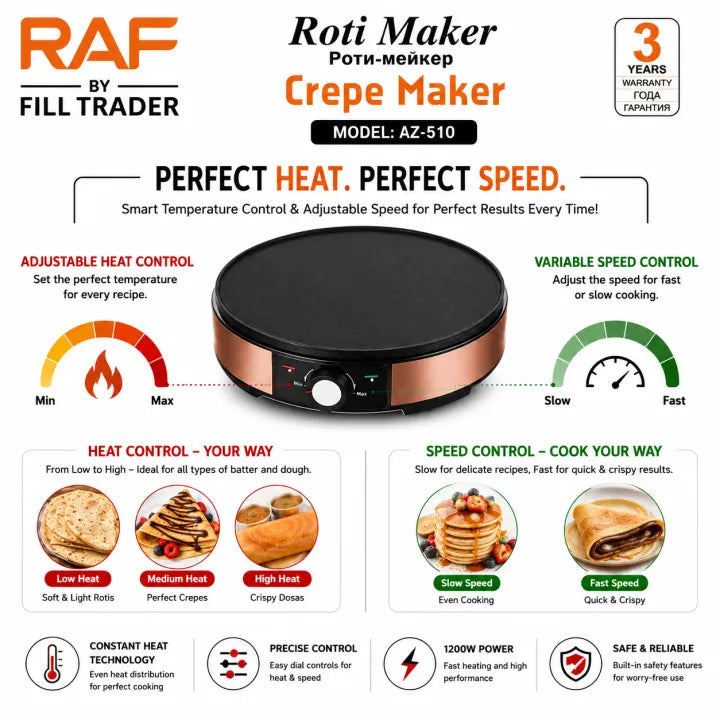 Extreme Discount π₯| Fill Trader Electric Roti Maker AZ510 Nonstick Crepe Maker with Fast Heating 1200W