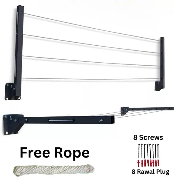 Cloth Drying Stand With Free Rope Foldable Wall Mounted