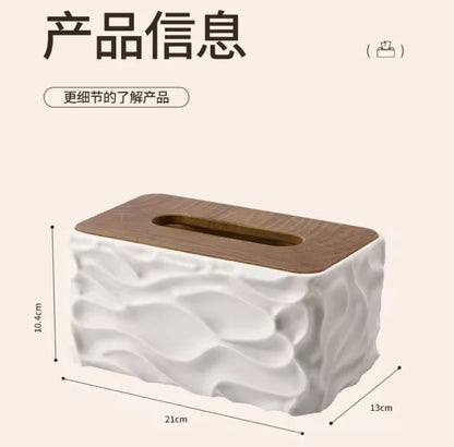 Elegant Wave Pattern Tissues Box With Wooden Lid