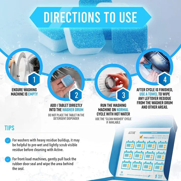 12 Pcs Antibacterial Washing Machine Deep Cleaning Tablets Non-Corrosive - Ideal for All Washing Machines