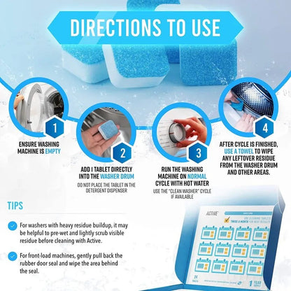 12 Pcs Antibacterial Washing Machine Deep Cleaning Tablets Non-Corrosive - Ideal for All Washing Machines