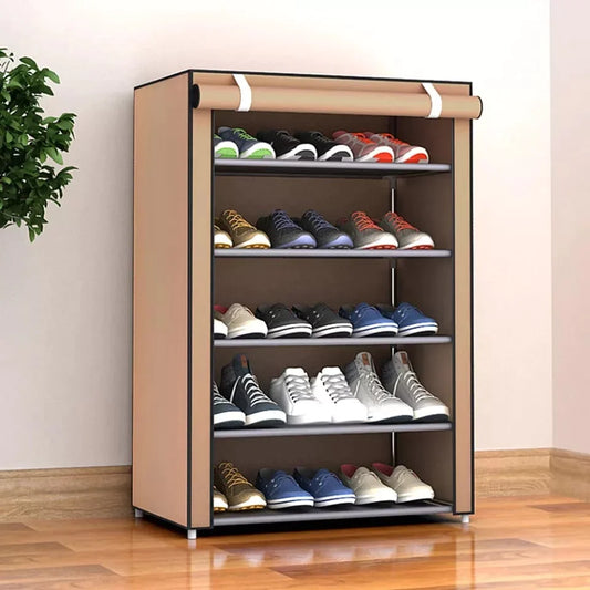 5 Layer Iron Rods Dustproof Non-Woven Clothes & Shoes Rack