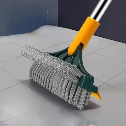 2-in-1 Floor Scrub Brush with Long Handle - Adjustable Magic Broom, 120° Rotating Triangular Head, Removable Crevice Cleaner with Squeegee.