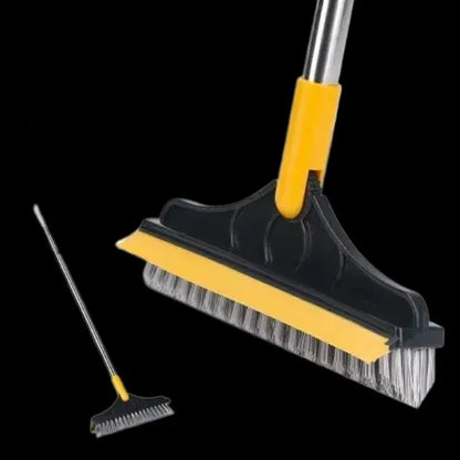 2-in-1 Floor Scrub Brush with Long Handle - Adjustable Magic Broom, 120° Rotating Triangular Head, Removable Crevice Cleaner with Squeegee.