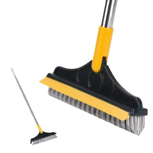 2-in-1 Floor Scrub Brush with Long Handle - Adjustable Magic Broom, 120° Rotating Triangular Head, Removable Crevice Cleaner with Squeegee.