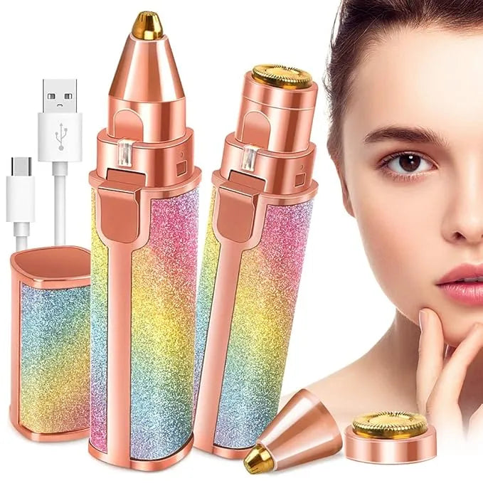2 in 1 Eye Brow And Facial Hair Remover Chargeable , Multi Attractive Color With USB Charging Cable And Cleaning Brush