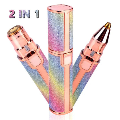2 in 1 Eye Brow And Facial Hair Remover Chargeable , Multi Attractive Color With USB Charging Cable And Cleaning Brush