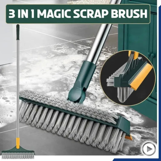 3 in 1 Cleaning Brush with Wiper | Double Sided Scrubber Brush with Long Handle