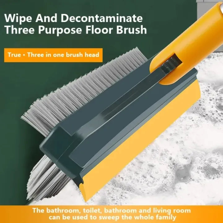 3 in 1 Cleaning Brush with Wiper | Double Sided Scrubber Brush with Long Handle