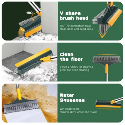 3 in 1 Cleaning Brush with Wiper | Double Sided Scrubber Brush with Long Handle