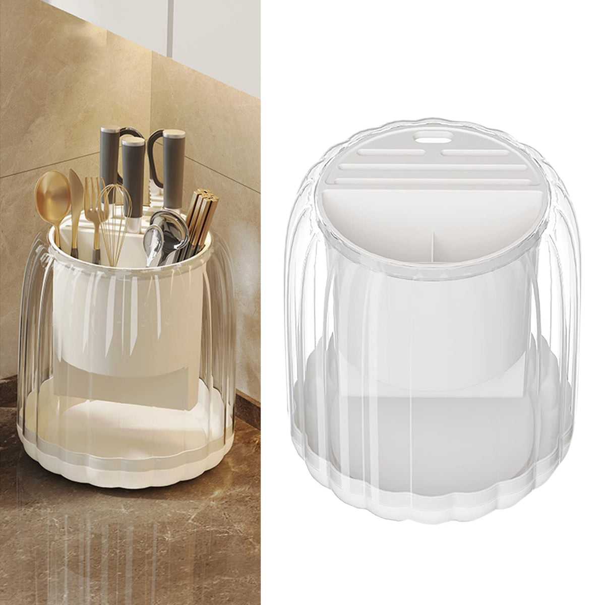 Multipurpose 360 Rotating Acrylic Spoons & Cutlery Holder