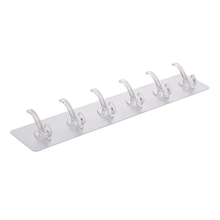 6 Row Multipurpose Hooks Nail-free Transparent Holder Strong Self Adhesive Wall Hook
