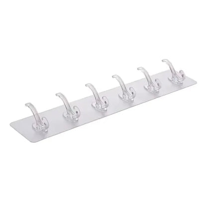 6 Row Multipurpose Hooks Nail-free Transparent Holder Strong Self Adhesive Wall Hook