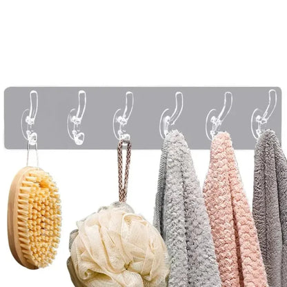 6 Row Multipurpose Hooks Nail-free Transparent Holder Strong Self Adhesive Wall Hook