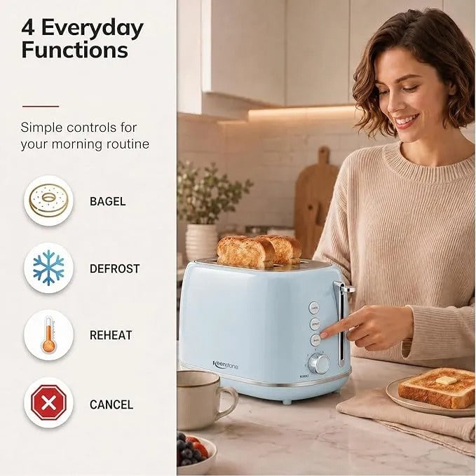 700W Retro 2 Slice Electric Bread Toaster | Automatic Pop-Up Toast Maker