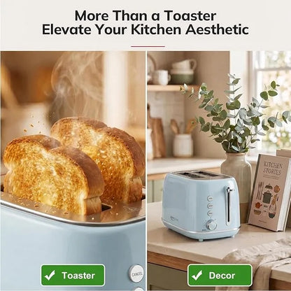700W Retro 2 Slice Electric Bread Toaster | Automatic Pop-Up Toast Maker