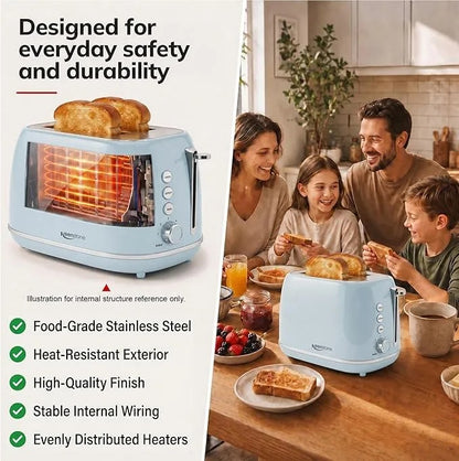 700W Retro 2 Slice Electric Bread Toaster | Automatic Pop-Up Toast Maker