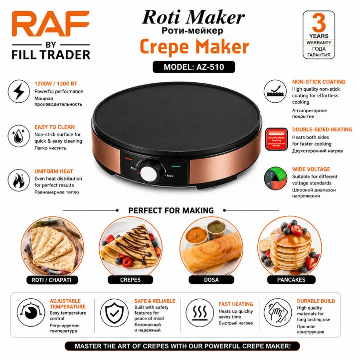 Extreme Discount 🔥| Fill Trader Electric Roti Maker AZ510 Nonstick Crepe Maker with Fast Heating 1200W