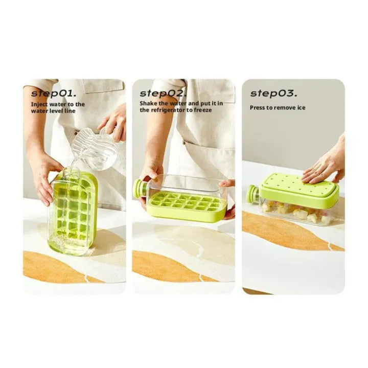 Ice Cube Bottle, 2 in 1 Touch-Free Ice Cube Tray 500ml