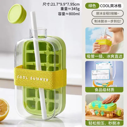 Ice Cube Bottle, 2 in 1 Touch-Free Ice Cube Tray 500ml