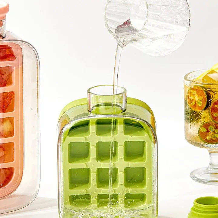 Ice Cube Bottle, 2 in 1 Touch-Free Ice Cube Tray 500ml