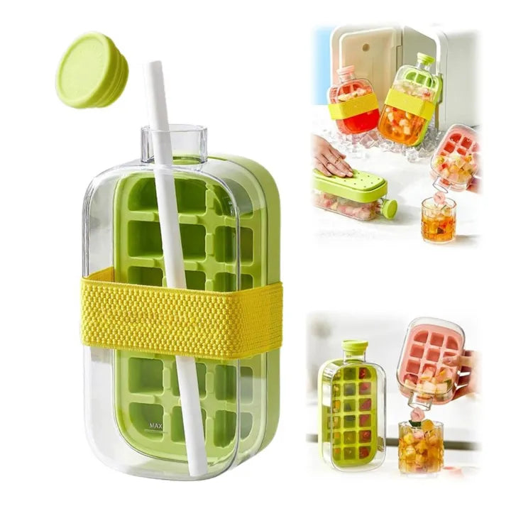 Ice Cube Bottle, 2 in 1 Touch-Free Ice Cube Tray 500ml