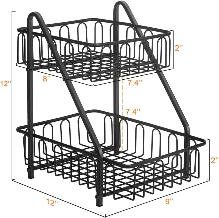 Premium 2-Tier Countertop Fruit Basket, Kitchen Organizer, Fruit Basket, Vegetable stand, Kitchen Counter Rack