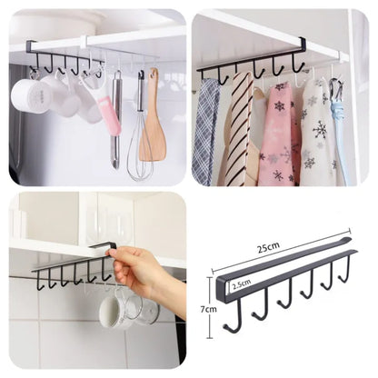 6 Iron Hook Under Cabinet Mug Holder Storage Hooks for Shelf, Cup Holder