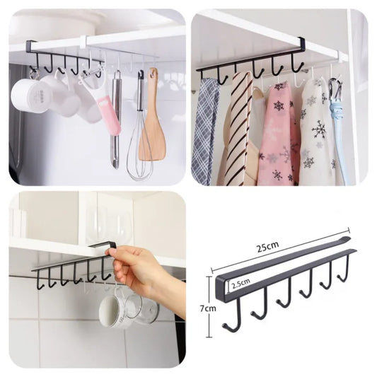 6 Iron Hook Under Cabinet Mug Holder Storage Hooks for Shelf, Cup Holder