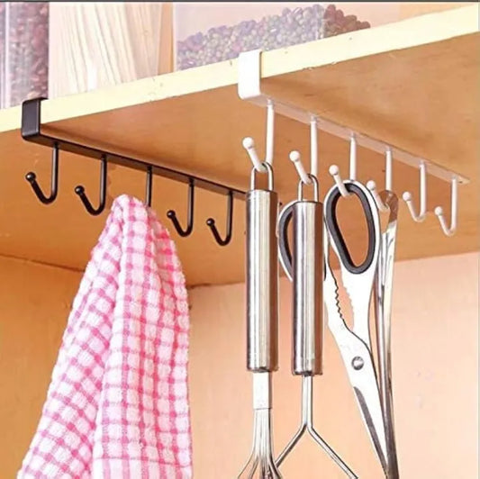 6 Iron Hook Under Cabinet Mug Holder Storage Hooks for Shelf, Cup Holder