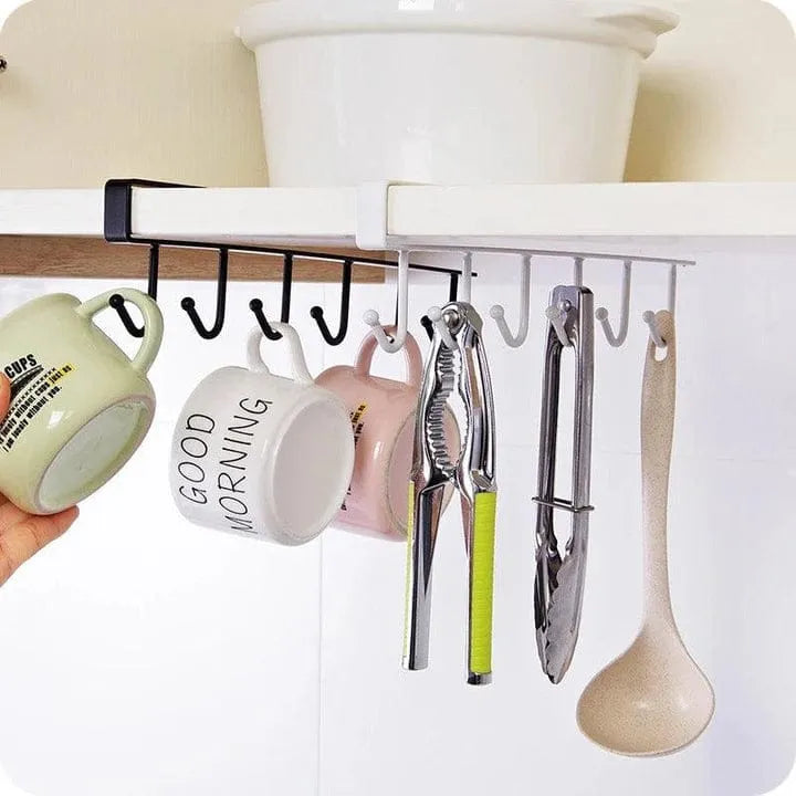 6 Iron Hook Under Cabinet Mug Holder Storage Hooks for Shelf, Cup Holder