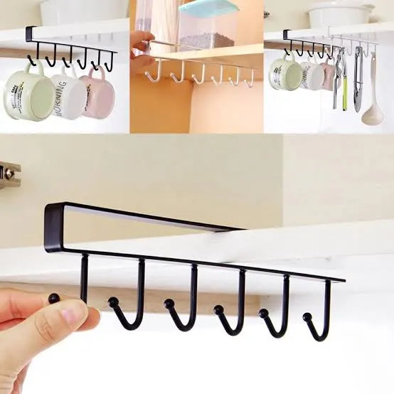 6 Iron Hook Under Cabinet Mug Holder Storage Hooks for Shelf, Cup Holder