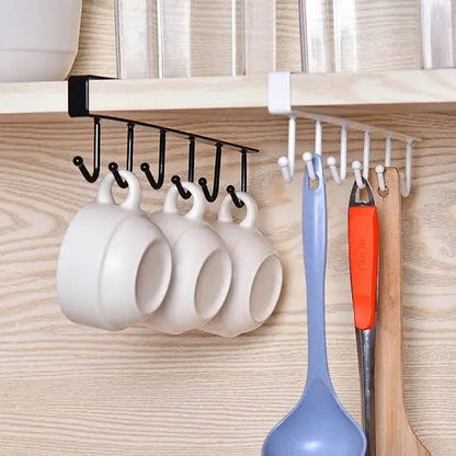 6 Iron Hook Under Cabinet Mug Holder Storage Hooks for Shelf, Cup Holder