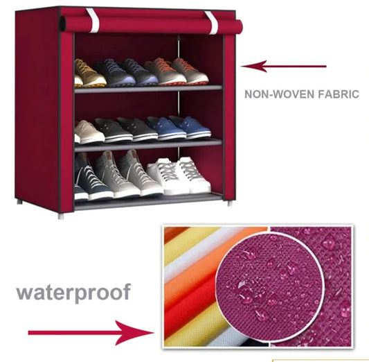 3 Layer Iron Rods Dustproof Non-Woven Clothes & Shoes Rack