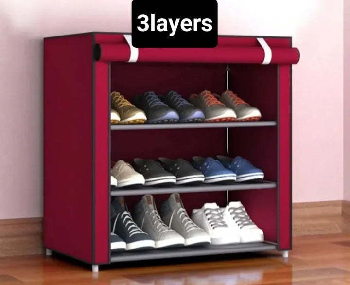 3 Layer Iron Rods Dustproof Non-Woven Clothes & Shoes Rack