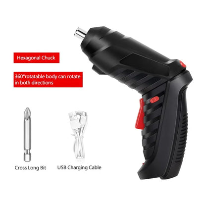 Electric Screwdriver, 3.6V Black Cordless Screwdriver Rechargeable Handle Drill Driver with USB Charging Cable and Accessories