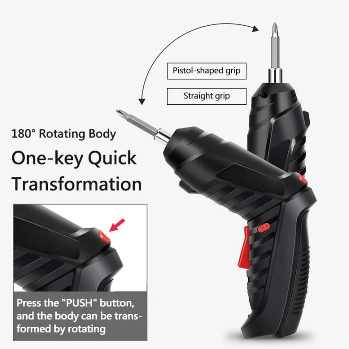 Electric Screwdriver, 3.6V Black Cordless Screwdriver Rechargeable Handle Drill Driver with USB Charging Cable and Accessories