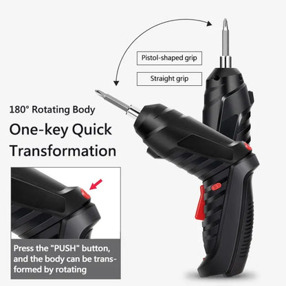 Electric Screwdriver, 3.6V Black Cordless Screwdriver Rechargeable Handle Drill Driver with USB Charging Cable and Accessories