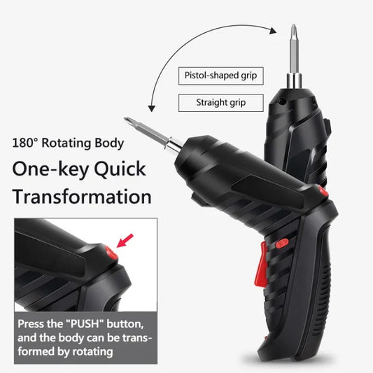 Electric Screwdriver, 3.6V Black Cordless Screwdriver Rechargeable Handle Drill Driver with USB Charging Cable and Accessories
