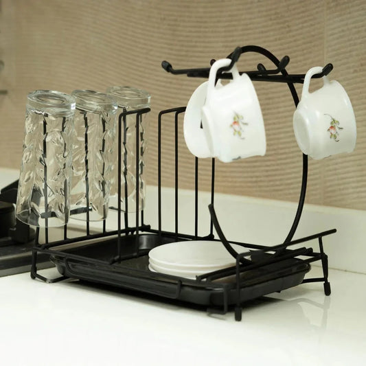 Metal Glass & Cups Stand Kitchen Drying & Storage Rack with rubber protectors