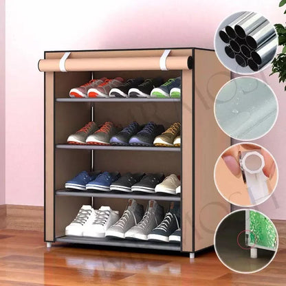 4 Layer Iron Rods Dustproof Non-Woven Clothes & Shoes Rack