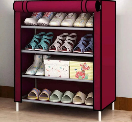 4 Layer Iron Rods Dustproof Non-Woven Clothes & Shoes Rack